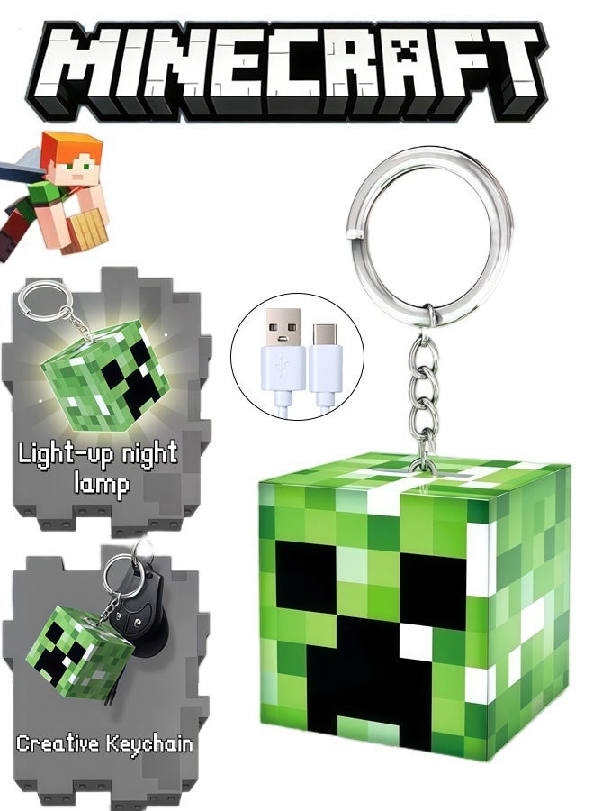 Minecraft Creeper Glowing Keychain Night Light USB Rechargeable Portable LED Lamp Durable ABS Keyring for Fans Perfect for Backpack Decor Nighttime Use Party Favors Collectible Gifts - Image 1